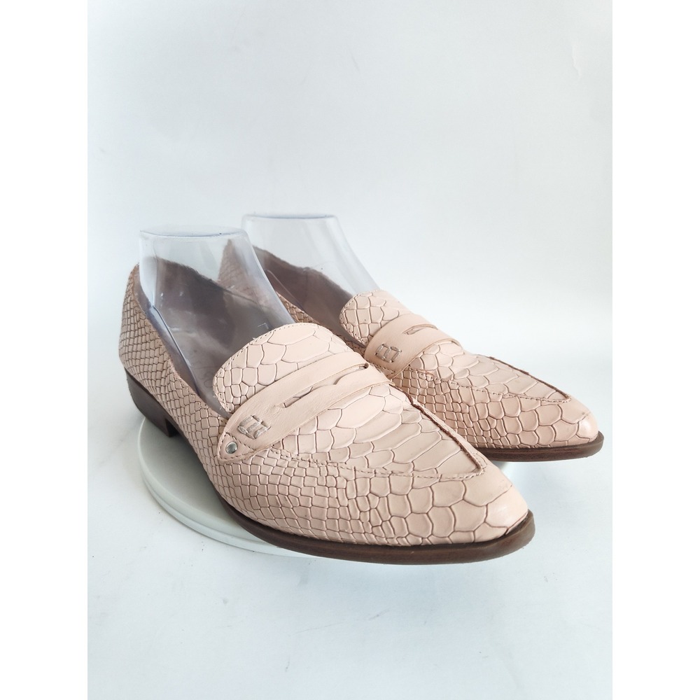 Sole Society Loafers 8.5 Snakeskin Leather Pointed Toe Penny Flats Shoes Pink